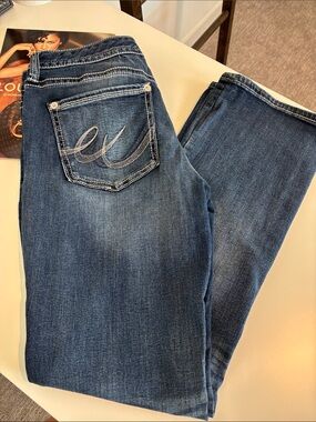 Express Women’s Blue Bootcut Jeans with Embroidered Back Pocket